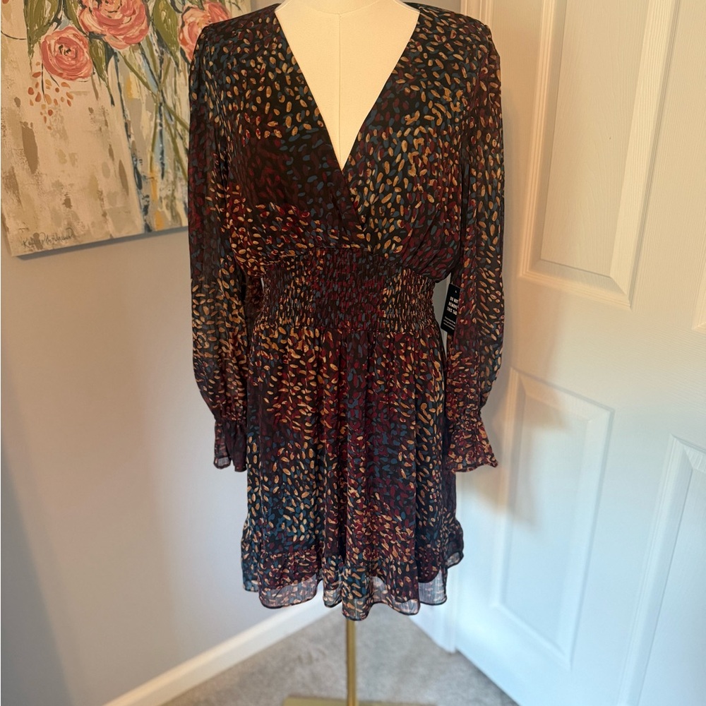 NWT Multicolor V Neck Flounce Dress - Size M